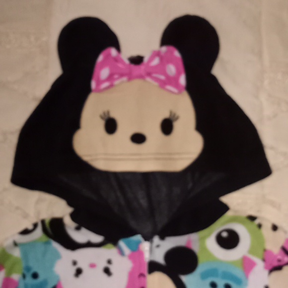 Disney TSUM TSUM Minnie Mouse Mickey Mouse Hooded Fleece Zip Up Pajamas Sz. M - Picture 7 of 12